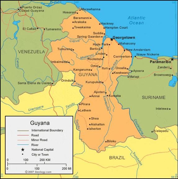 מפה של גיאנה פוליטי.