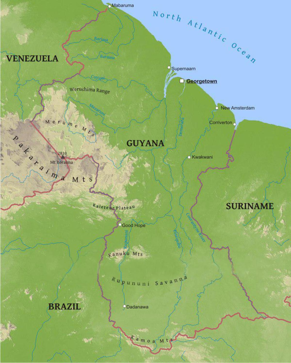 מפה של גיאנה מראה נמוך מישור החוף